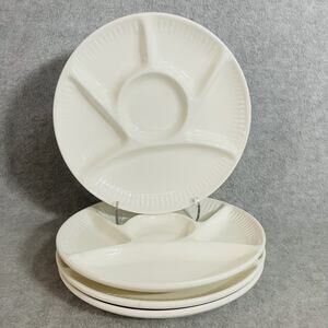 Hankyu Japan Lot of 4 Round Fondue Sushi Divided Plates 9" White Ceramic